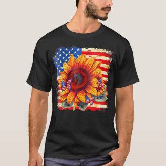 Solrosfjäril USA flagga Amerika V-Nacke T Shirt