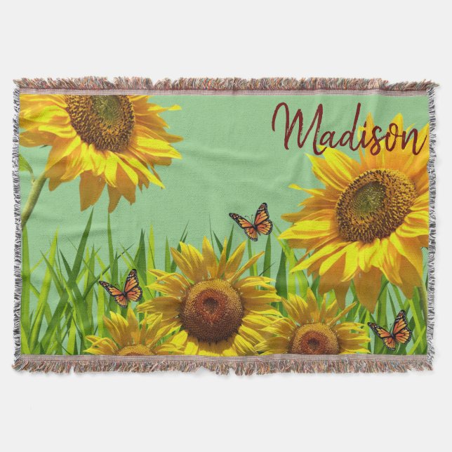 Solrosfjärilstreck - vevett filt (Framsidan)