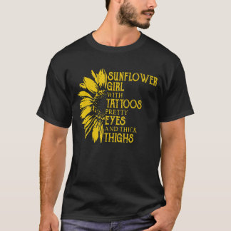 Solrosflicka med Tattoos Söt Öga och tjock T Shirt