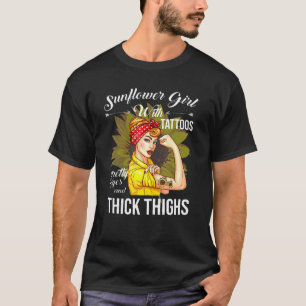 Solrosflicka med Tattoos Söt Öga Thick Thick T Shirt