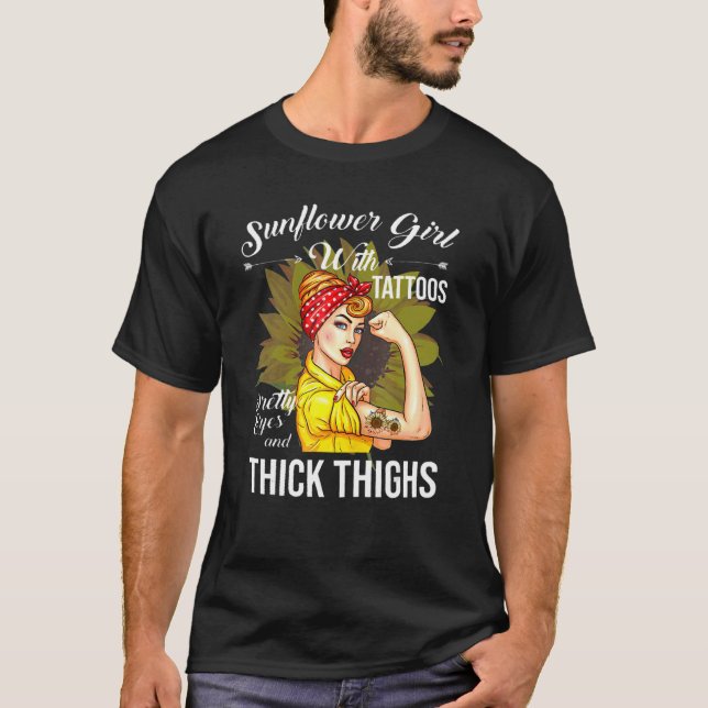 Solrosflicka med Tattoos Söt Öga Thick Thick T Shirt (Framsida)