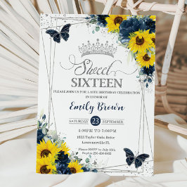 Solrosflotta Blommigt Butterflies Silver Sweet 16 Inbjudningar