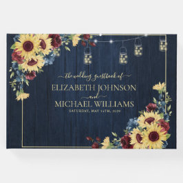 Solrosflottan Blue Burgundy Wood Blommigt Bröllop Gästböcker