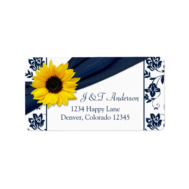 Solrosflottan Damask Wedding Return-adressetikett Adressetikett (Framsidan)