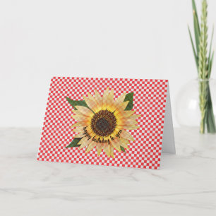 Solrosfödelsedag på röd och vit gingham kort