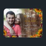 Solrosfoto för hösten Pumpkin Rustic Ro Magnet<br><div class="desc">Solrosfoto med hösten Pumpkin Rustic Ro. Redigera informationen och sätt in ditt favoritfoto och det är klart!</div>