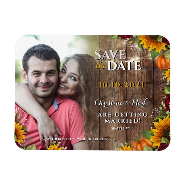 Solrosfoto för hösten Pumpkin Rustic Ro Magnet (Horisontell)