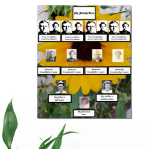 Solrosfoto med familjen Träd fyra Generation Poster