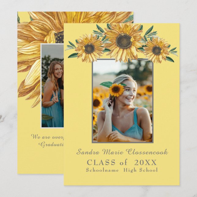 Solrosfoto Modern Rustic Black Studenten Meddelande (Fram/baksida)