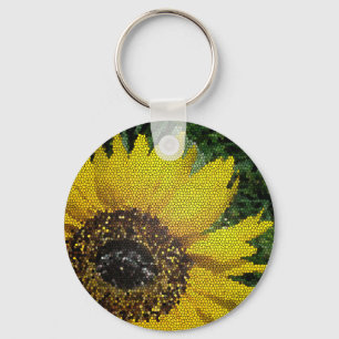 Solrosfoto Mosaic Bright Gult Flower Nyckelring