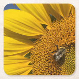 Solrosfoto, sommarBee botaniskt Underlägg Papper Kvadrat
