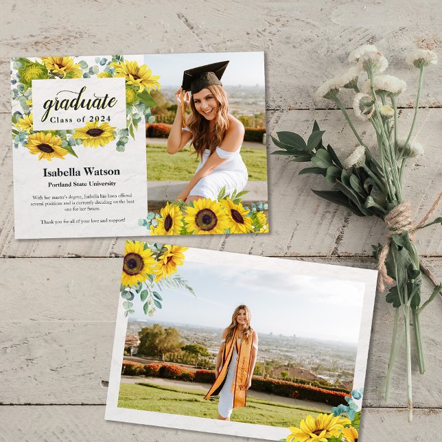 Solrosfotoskriptmeddelande Studenten Inbjudningar (Sunflower Photo Script Graduation Announcement)