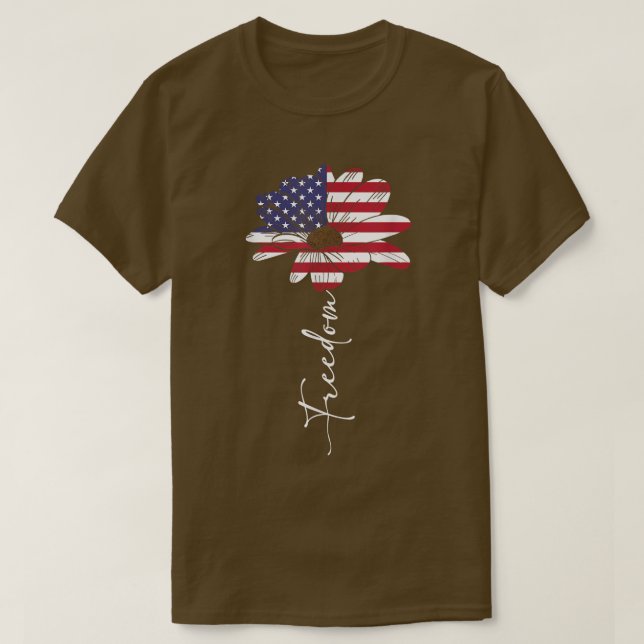 Solrosfrihet amerikansk Flagga USA 4 juli i fo T Shirt (Design framsida)