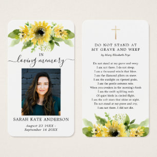 SolrosFuneral in Loving Memory Dikt Card Visitkort