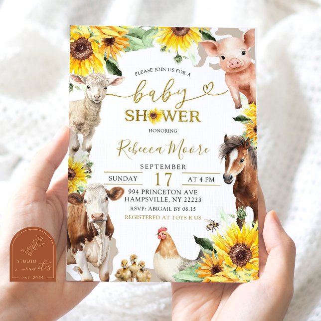 Solrosgård Djur Sommar Bebis Shower Inbjudningar (Skapare uppladdad)