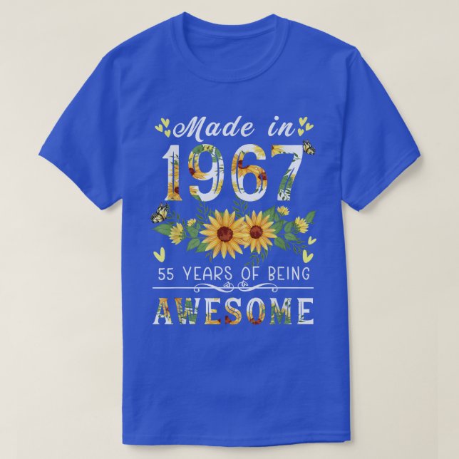 Solrosgåvor på 55 år för kvinnor, Blommigt T Shirt (Design framsida)