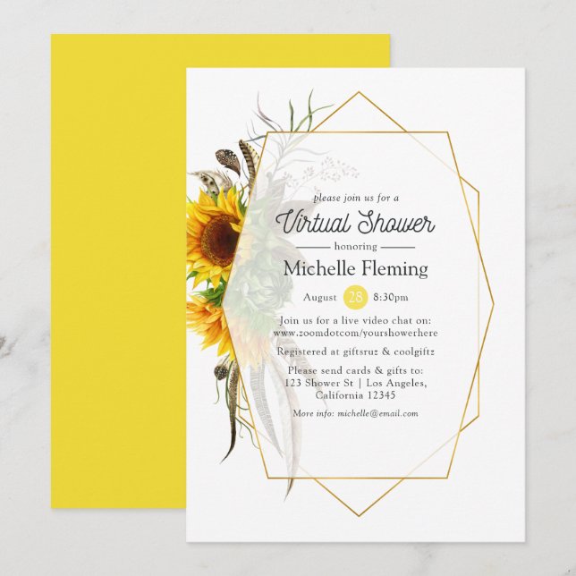 Solrosgeometrisk Virtuell Möhippa eller babyskor Inbjudningar (Fram/baksida)