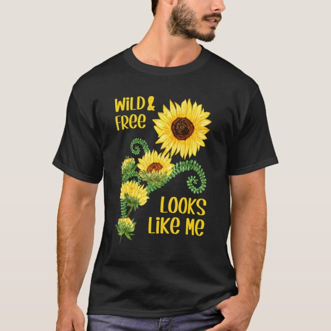 Solrosgrafi av blommigt för kvinnliga barn - Vild  T Shirt (Framsida)