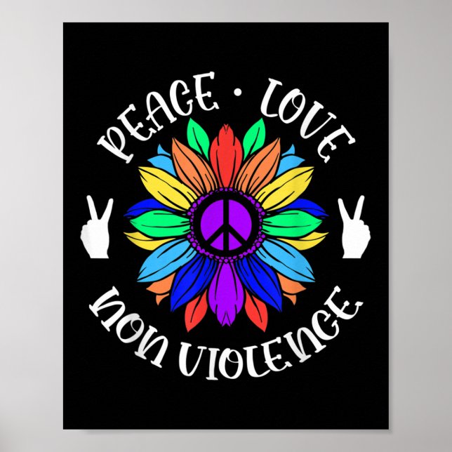 Solrosgrafi för non-Violence Peace Kärlek Poster (Framsidan)