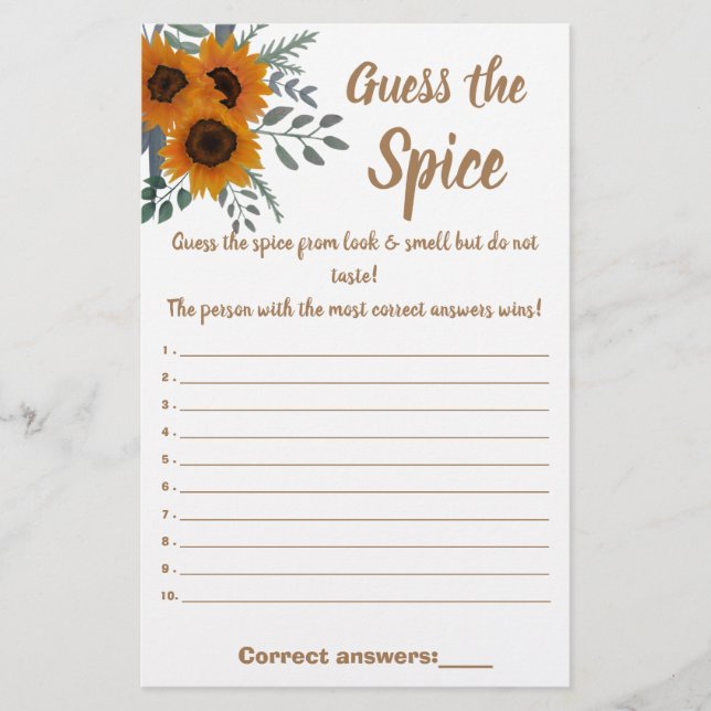 Solrosgrey gissar att spisspelkortet flygblad (Framsidan)