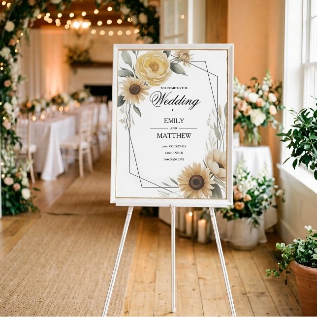 Solrosgul blomsterinramad bröllopsaffisch poster (Skapare uppladdad)