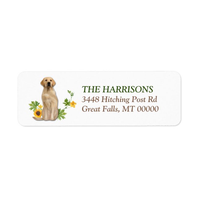 Solrosgul Labrador Retriever Returadress Etikett (Framsidan)