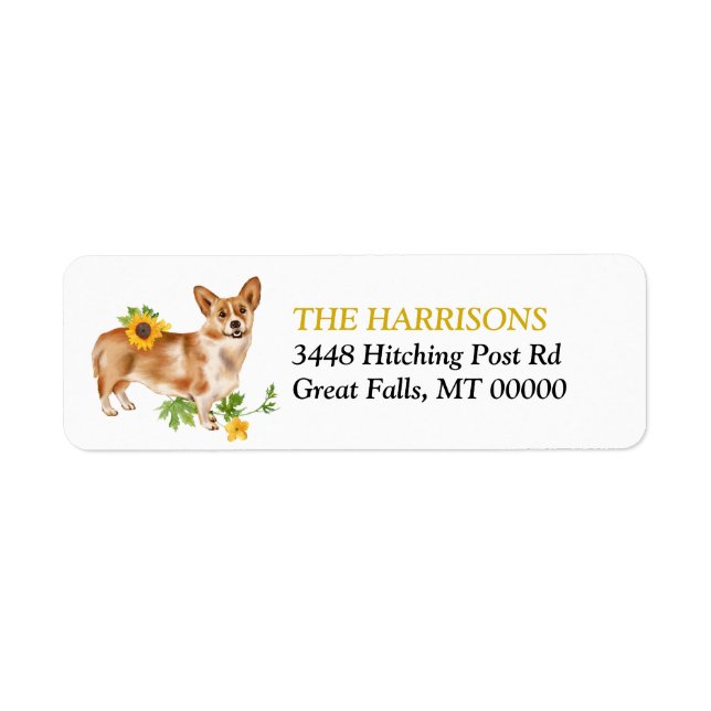 SolrosGult Corgi Hund Returadress Returadress Etikett (Framsidan)