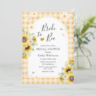 SolrosGult Gingham Bride to Bee Möhippa Inbjudningar