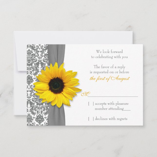 SolrosGult Grått Damask Wedding OSA Reply (Framsida)