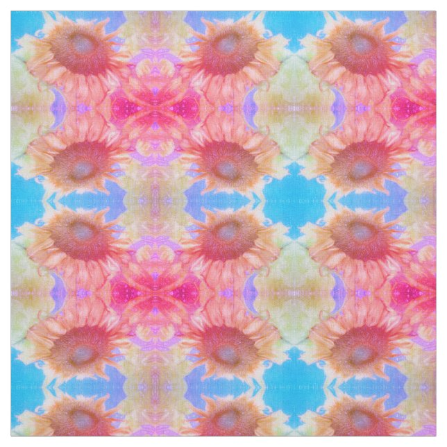 SolrosGult Rosa Blue Boho Chic Blommigt Tyg (Provkarta)