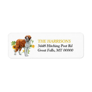 SolrosGult St Bernard Hund Returadress Etikett