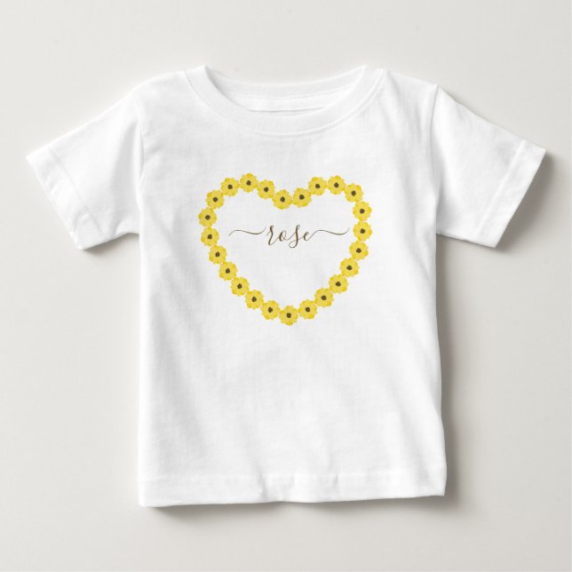Solroshjärta med eget namn Baby T-Shirt (Framsida)