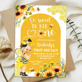 Solroshonung Blonde Girl First Bee Day Birthday Inbjudningar