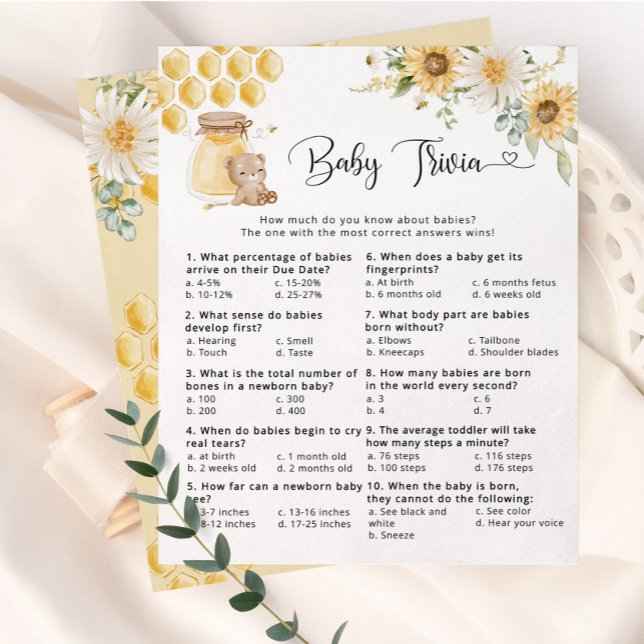 Solroshonungsbjörnbjörn Baby trivia babyduschspel (Skapare uppladdad)