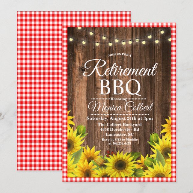 Solrosinbjudan Rustic Pension BBQ Inbjudningar (Fram/baksida)