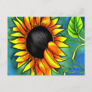 Solrosintryck Crayon Art Vykort