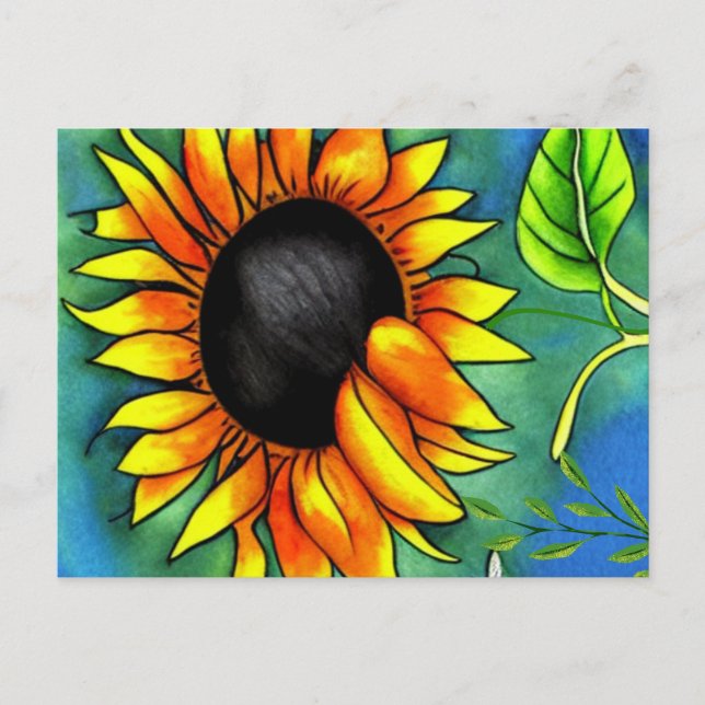 Solrosintryck Crayon Art Vykort (Framsida)