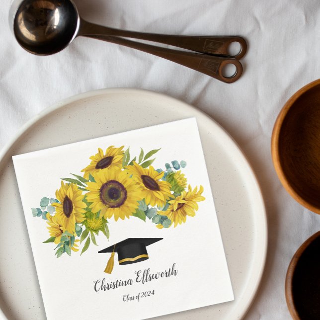 Solrosklass 2024 Anpassat namn Studenten Pappersservett (Sunflower Class of 2024 Custom Name Graduation Napkins)