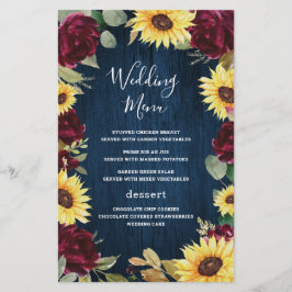Solroskort Burgundy Navy Blue Bröllop Menu Cards