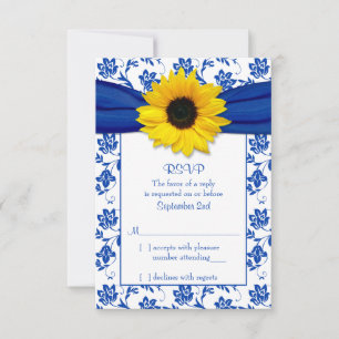 Solroskort för royal Blue Damask Bröllop OSA Kort