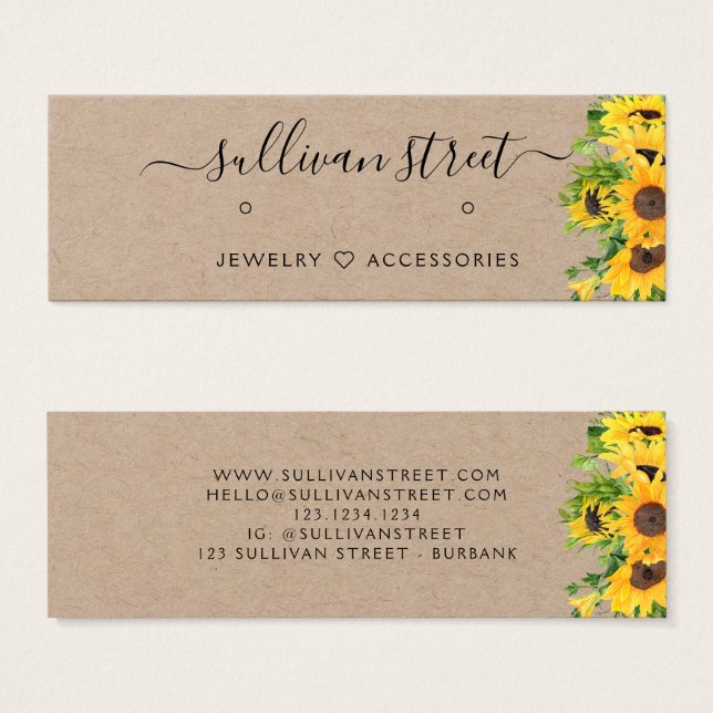 Solroskort Kraft Earrings Jewelry Visning Card Litet Visitkort (Framsida & baksida)
