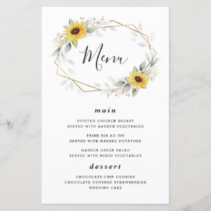 Solroskort med Geometric Bröllop Menu Elegant