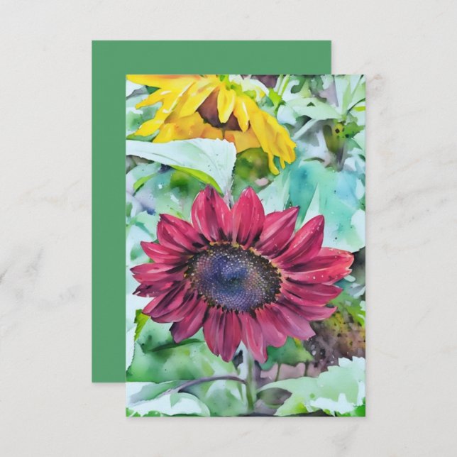 Solroskort med vattenfärg - blank inuti tack kort (Fram/baksida)