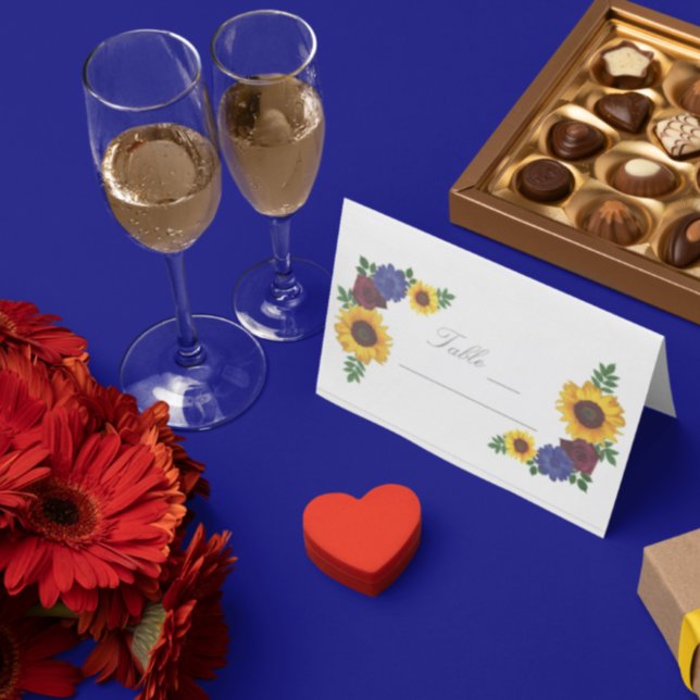 Solroskort Ro Blommigt Bröllop Placeringskort (Skapare uppladdad)