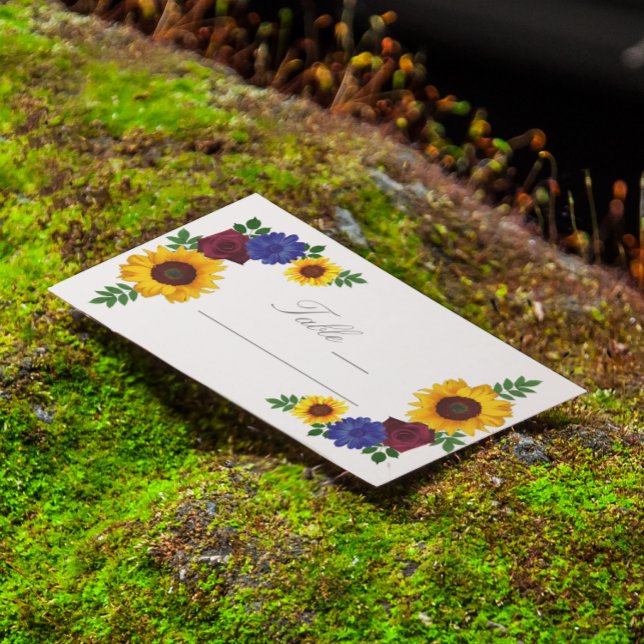Solroskort Ro Blommigt Bröllop Placeringskort (Skapare uppladdad)
