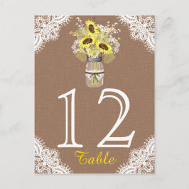 Solroskort Snöre Mason Burk Rustic Bröllop Bord Vykort