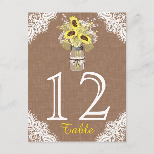 Solroskort Snöre Mason Burk Rustic Bröllop Bord Vykort (Framsida)