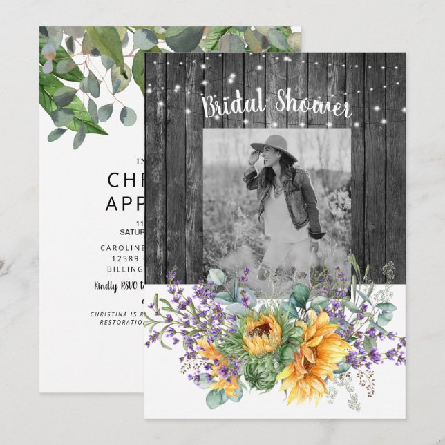 Solroslavender Photo Rustic Möhippa Inbjudningar (Fram/baksida)