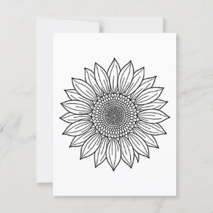 Solrosliknande Blommigt Illustration Line Art Vykort