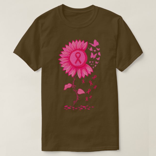 Solrosliknande Rosa Ribbon Breast Cancer Awareness T Shirt (Design framsida)
